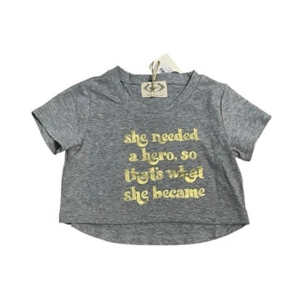 Mia Joy Joyfolie Hero Graphic Tee Heather Gray Short Sleeve Crewneck 2
